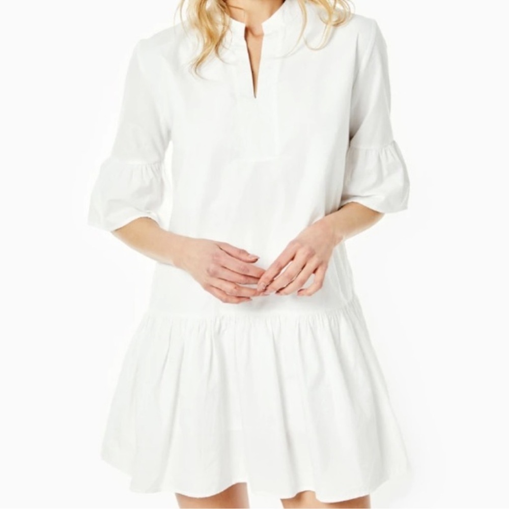 Addison Bay White Cotton Ruffle Sleeve Dress Womens New XS White